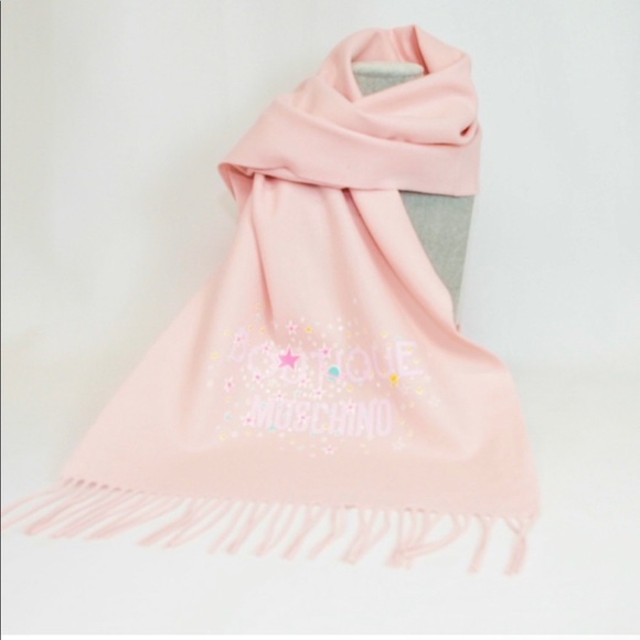 Authentic Moschino XL Merino Wool Baby Pink Pastel Star Logo Scarf - Picture 4 of 11